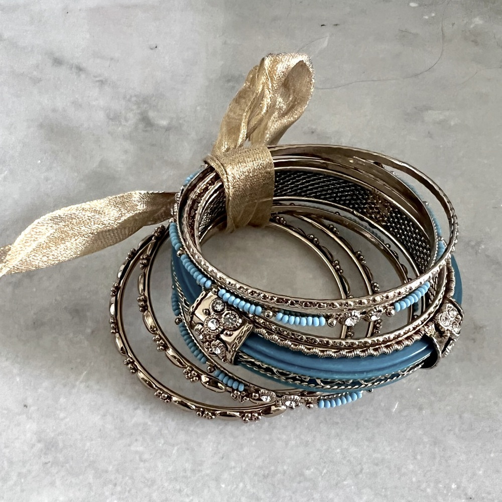 Gold and Turquoise Bangle Bracelets